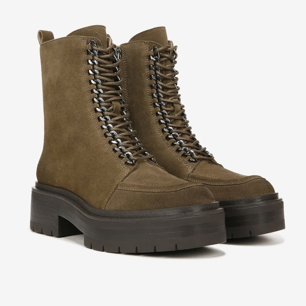 NEW Sam Edelman Lovrin Ankle Combat Platform Boots in Washed Stone, Size 10